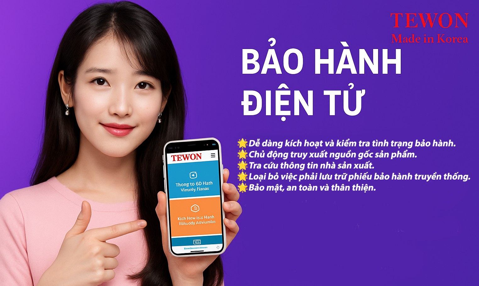 Bảo hành điện tử nắp bồn cầu thông minh TEWON - Kích hoạt và tra cứu bảo hành sản phẩm Made in Korea Chính sách bảo hành TEWON